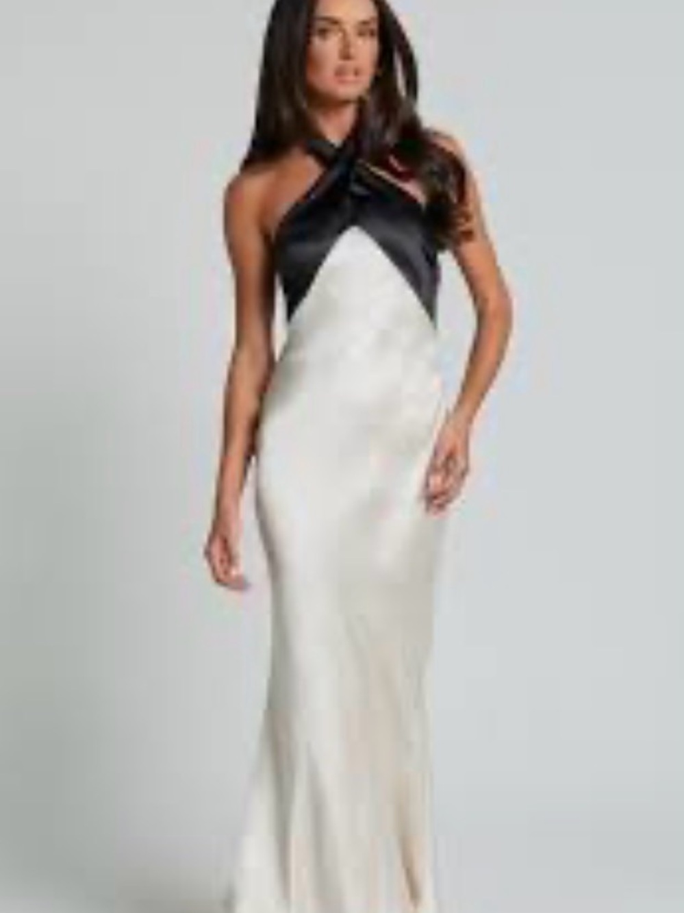 Showpo Black and White Halter Top Satin Evening Gown #203